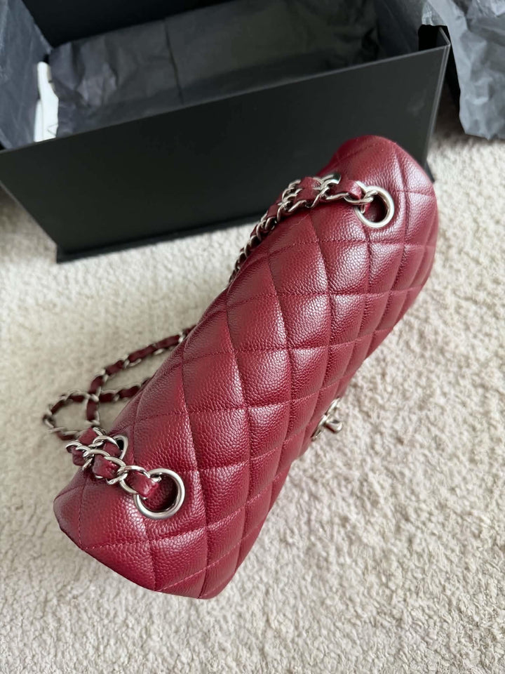 Chanel Small Classic Double Flap Caviar Wine Red Silver Hardware 2020