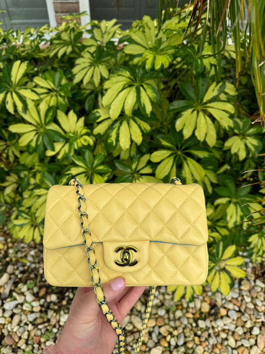 Chanel Yellow Lambskin Mini Flap Bag W Rainbow Hardware