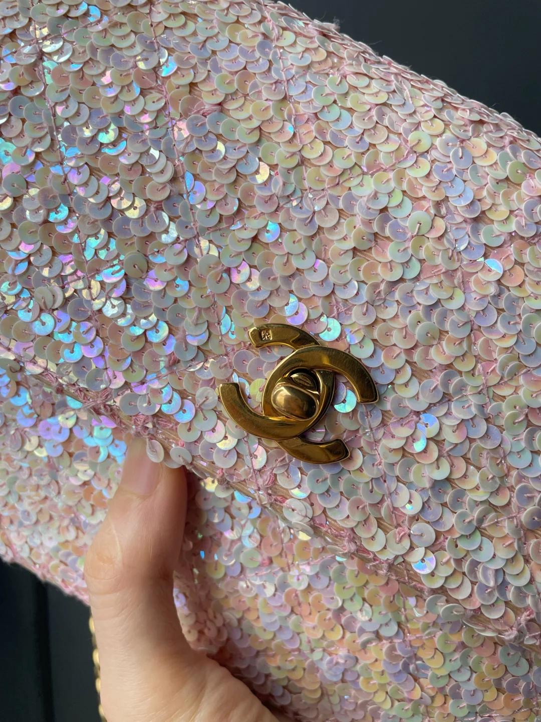 Chanel 1992 Medium Pink Sequin Flap Bag