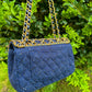 Chanel 2020 Small Woven Chain Blue Tweed Classic Flap