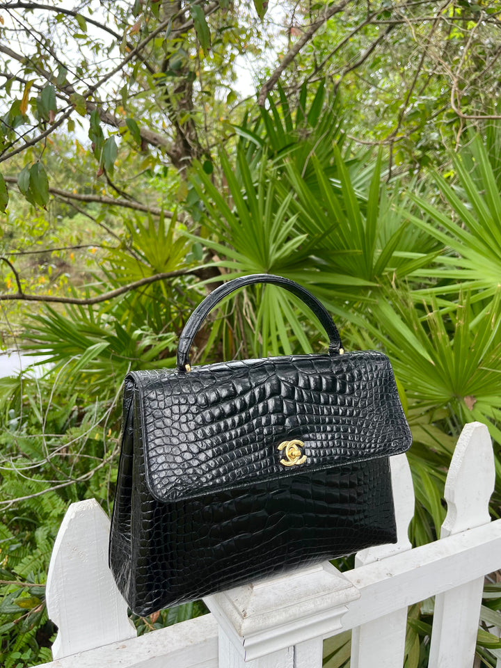 Chanel Vintage Large Crocodile Top Handle Flap Bag