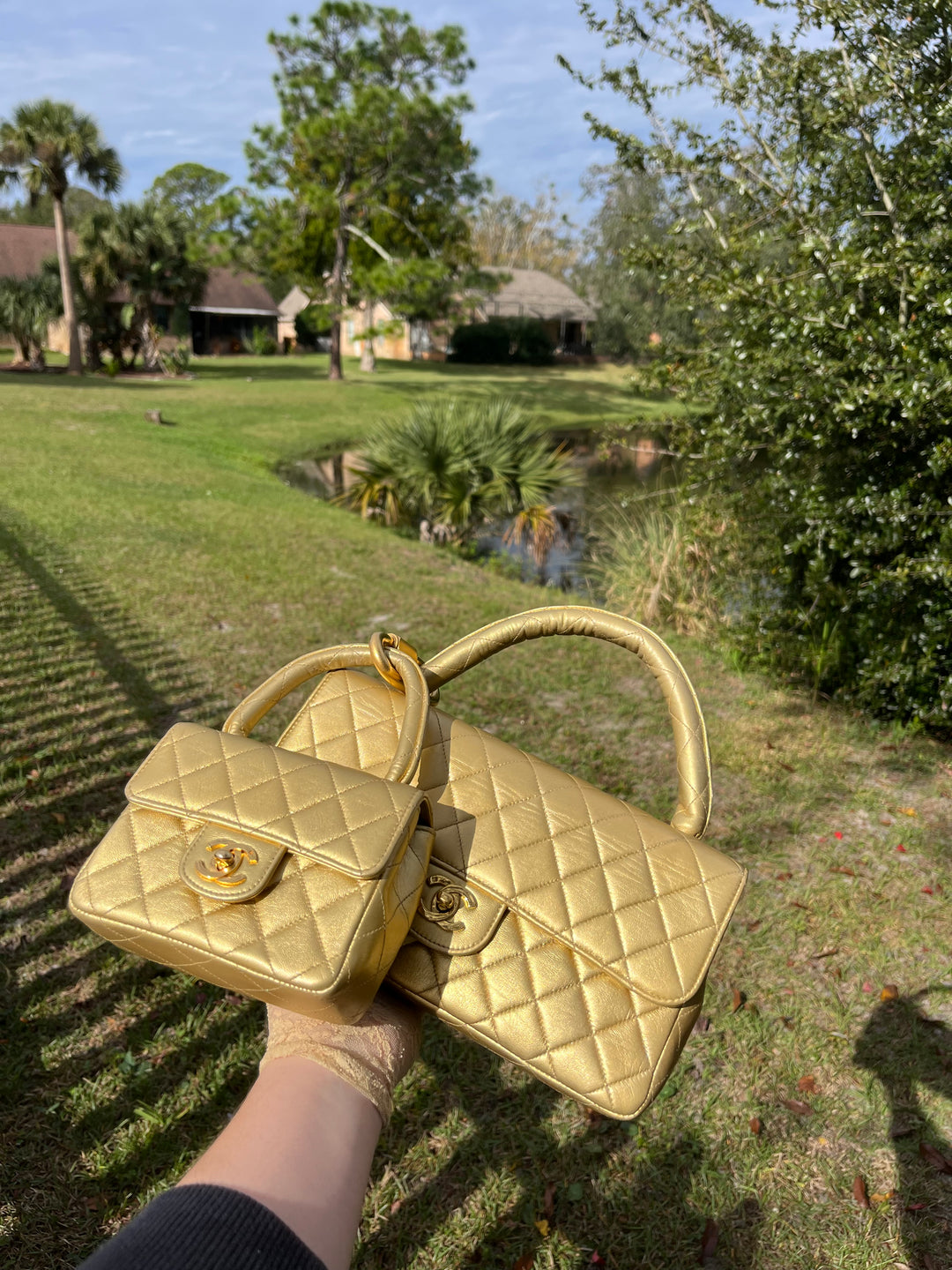 Chanel Vintage Kelly Parent & Child Metallic Lambskin Set