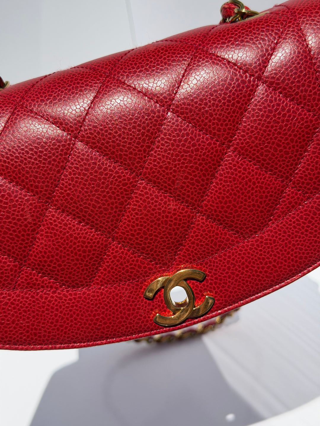 Chanel Small Diana Flap Bag Caviar Red 24K Plated Gold Hardware 1994