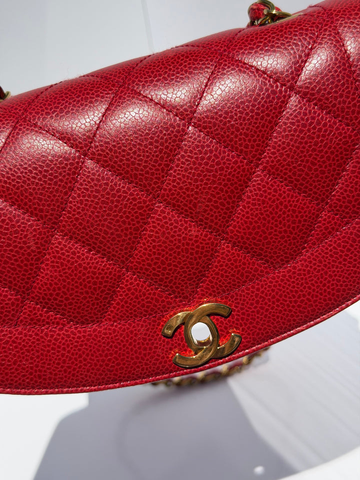 Chanel Small Diana Flap Bag Caviar Red 24K Plated Gold Hardware 1994