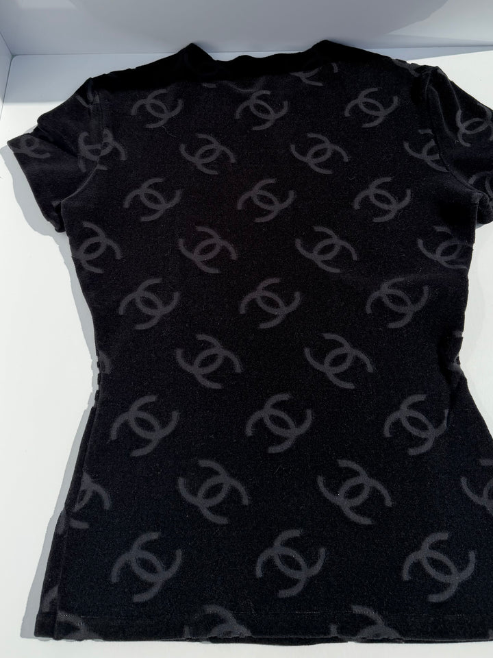 Chanel Spring 1996 Black Velour Top and Bottom Set