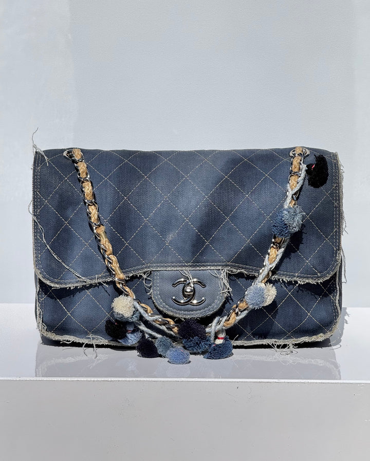 Chanel Denim Paris Dubai Jumbo Pom-Pom Flap