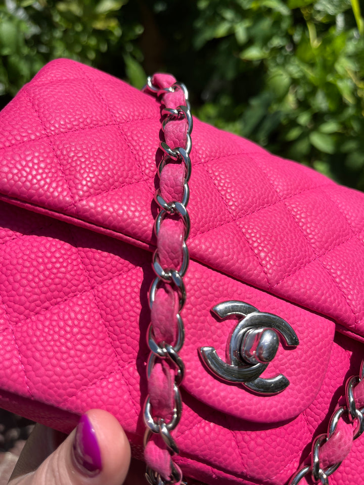 Chanel Hot Pink Caviar Mini Rectangular Flap Bag