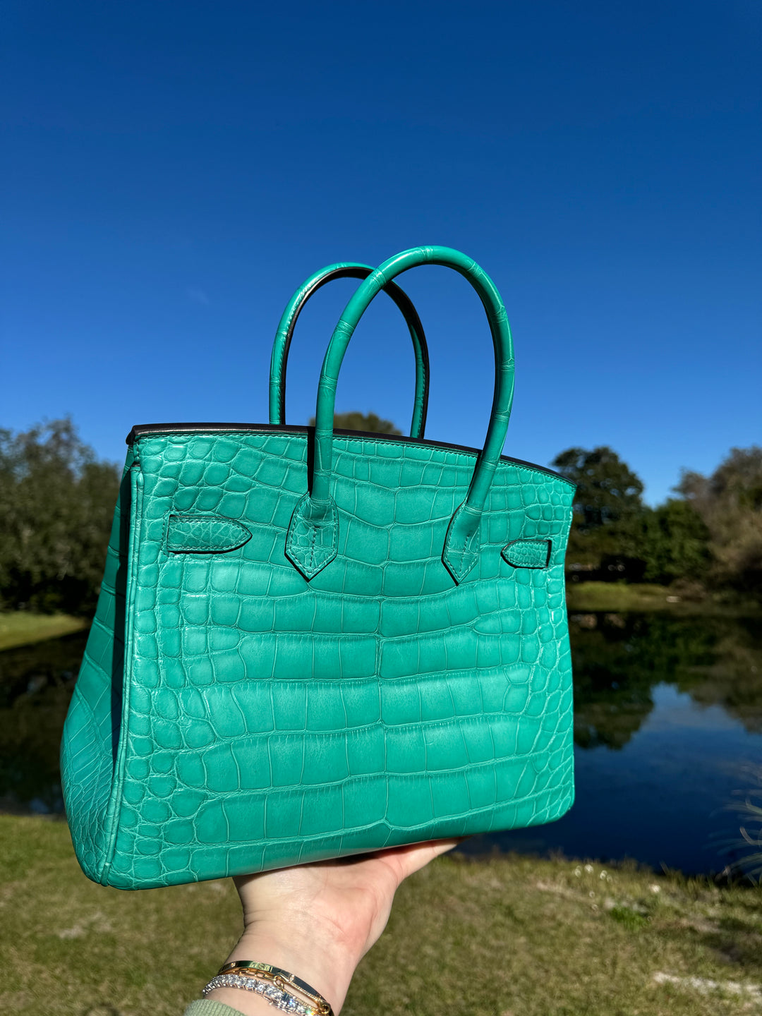Hermes Matte Croc Blue Paon Birkin 30