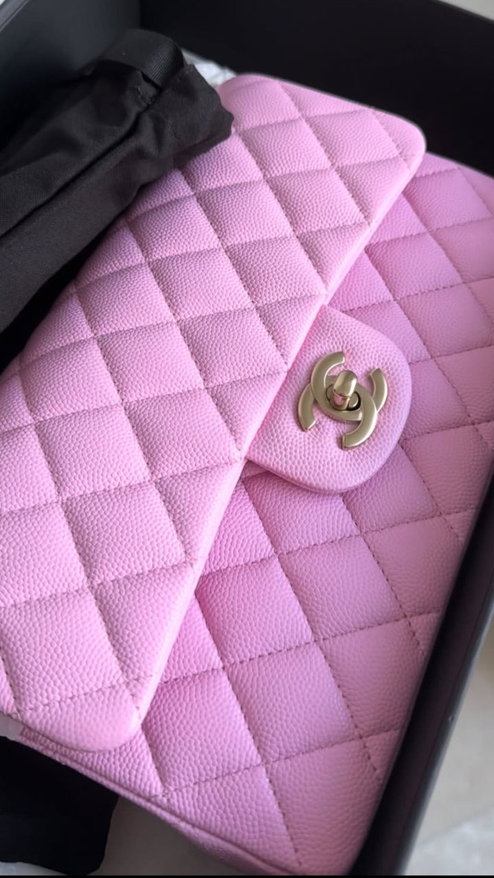 Chanel Small Classic Double Flap Caviar Pink Light Gold Hardware 2023