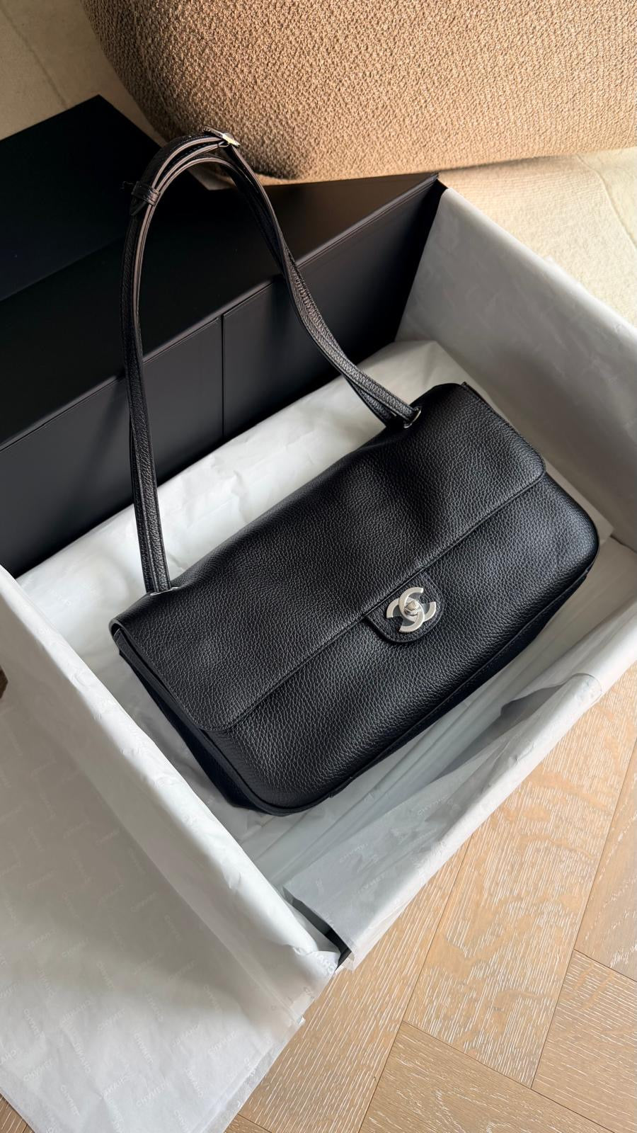 Chanel Maxi 32 Flap Bag Black Souplissimo Grained Calfskin Silver Tone Hardware 2026