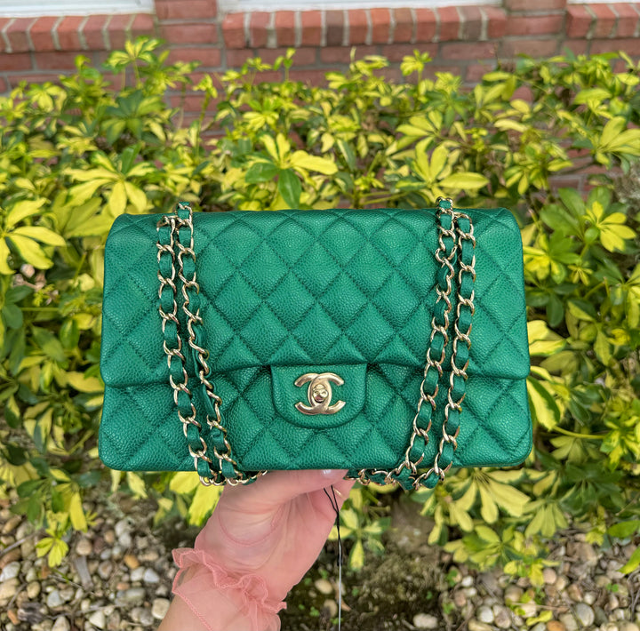 Chanel Classic Medium Double Flap Emerald Green Caviar Gold Hardware 2018
