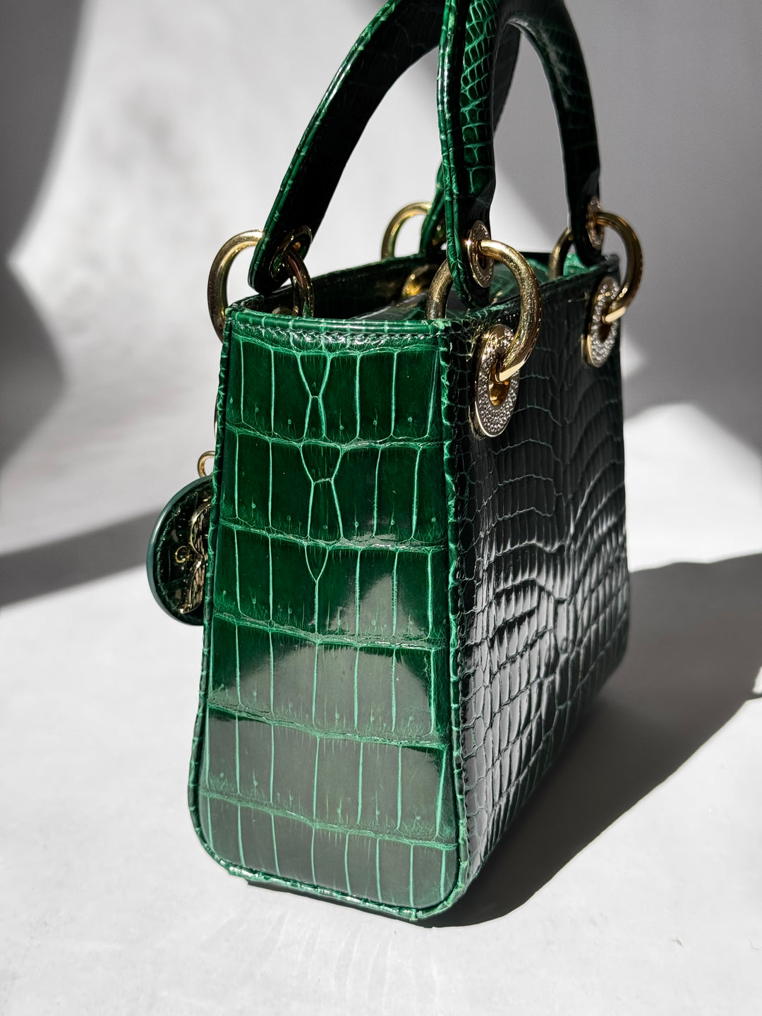 Lady Dior Emerald Crocodile Mini Top Handle