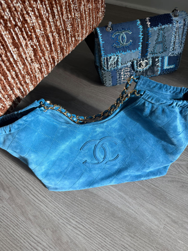Chanel Tote Bag Blue Suede Calfskin Gold Tone Hardware 2026