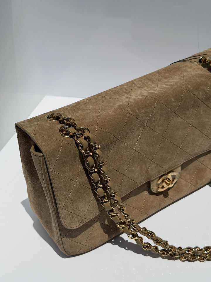 Chanel Maxi Flap Bag Beige Souplissimo Suede Calfskin Gold Tone Hardware 2026