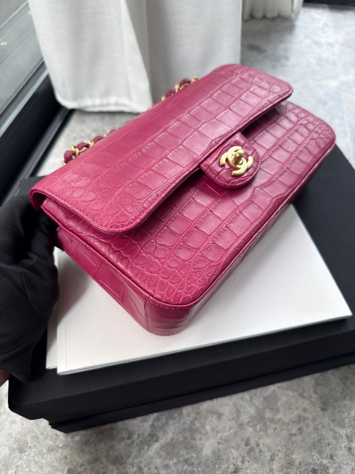 Chanel Medium Classic Flap Bag Matte Alligator Pink Brushed Gold Hardware 2018