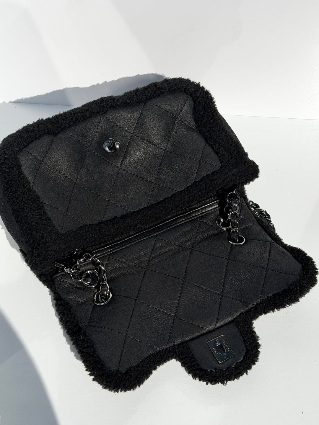 Chanel Medium Black Shearling Coco Neige Flap