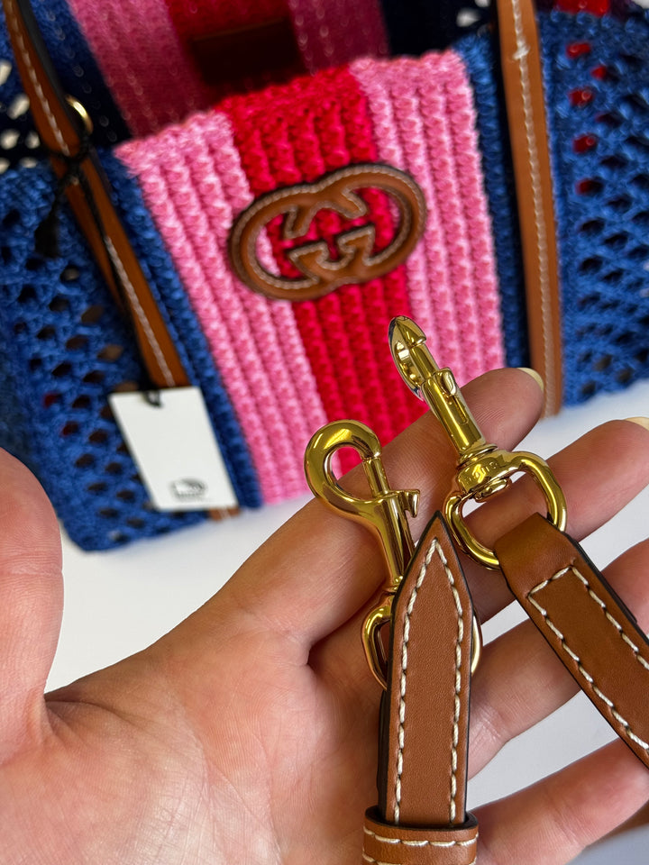 Gucci Interlocking Multicolor Raffia Tote Bag