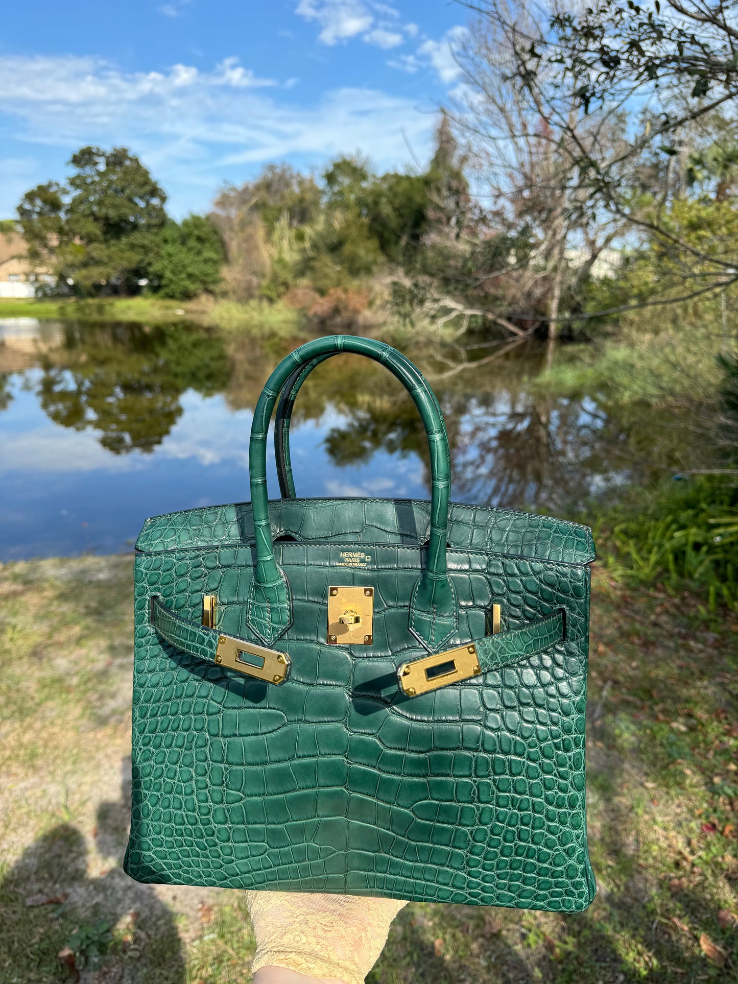 Hermes Matte Croc Vert Fonce Birkin 30