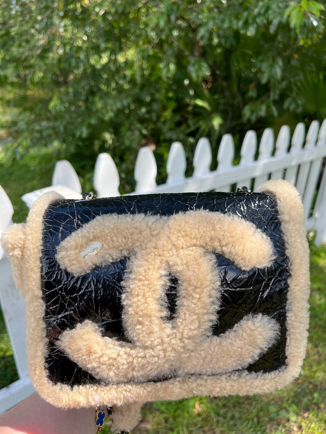 Chanel Black Shiny Crumpled Sheepskin and Shearling Mania Flap