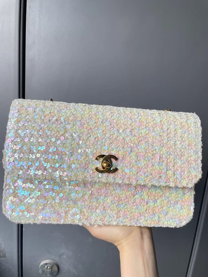 Chanel 1992 Medium Iridescent Sequin Flap Bag