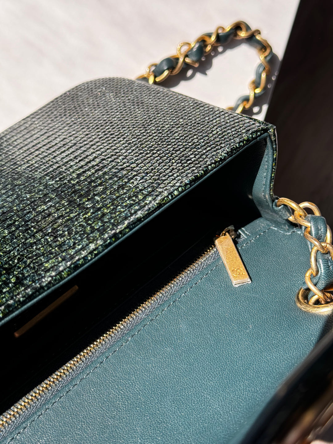 Chanel Green Lizard Mini Flap Bag