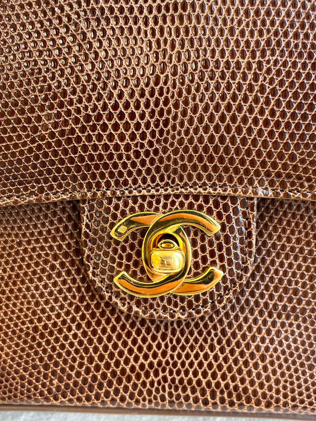 Chanel Brown Vintage Lizard Mini Square Flap Bag 1986