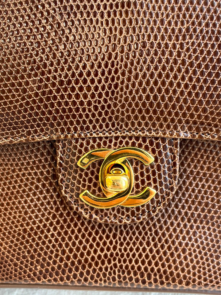 Chanel Brown Vintage Lizard Mini Square Flap Bag 1986
