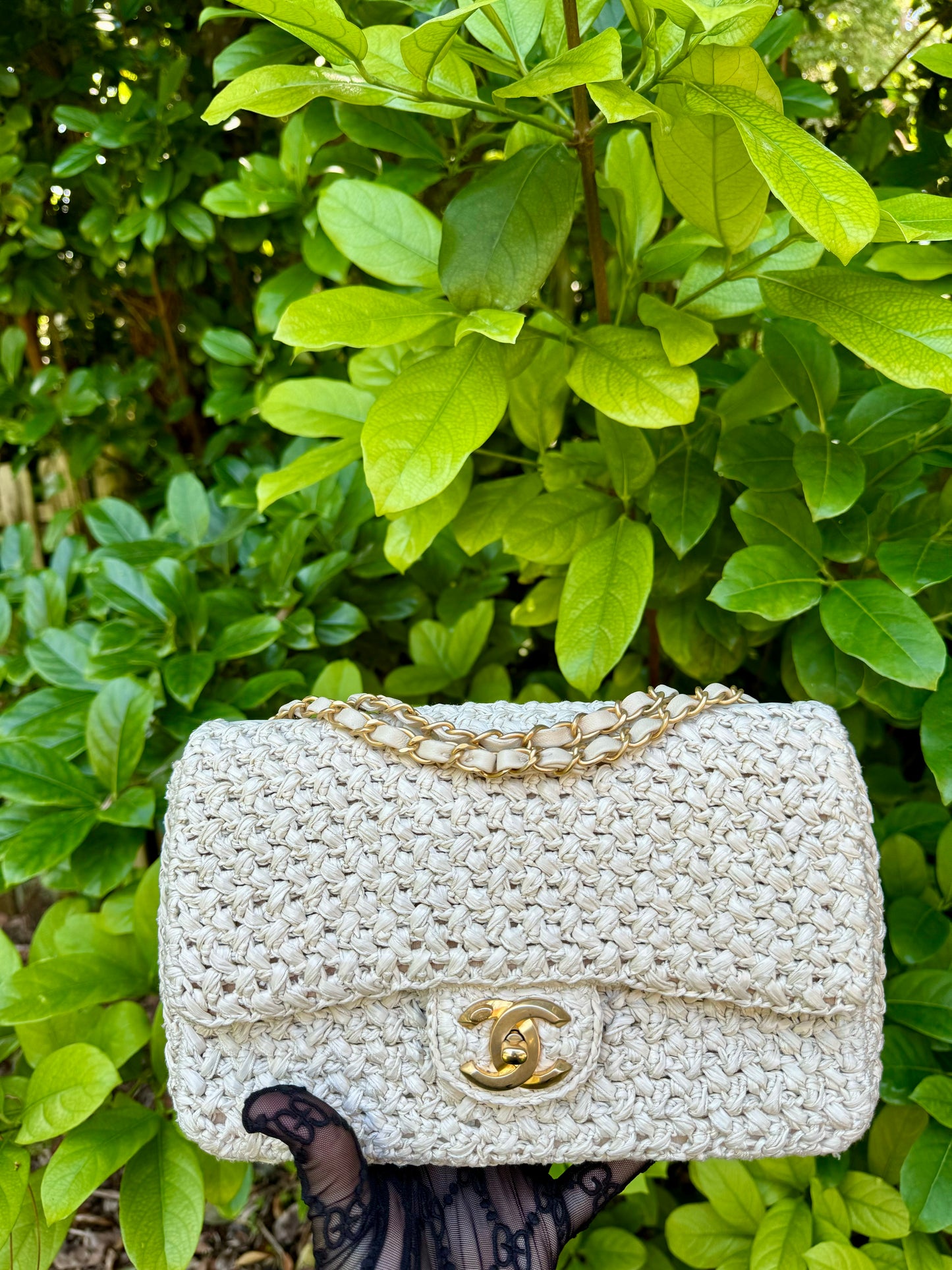 Chanel 18C Tan Ancient Greece Raffia Crochet Flap Bag