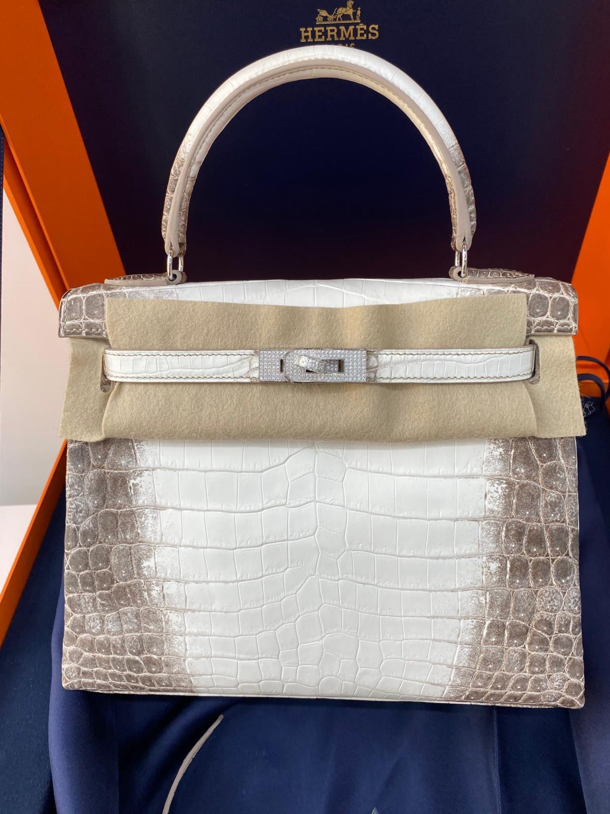 Hermes 2023 Matte Niloticus Diamond Crocodile Himalaya Kelly Retourne 25