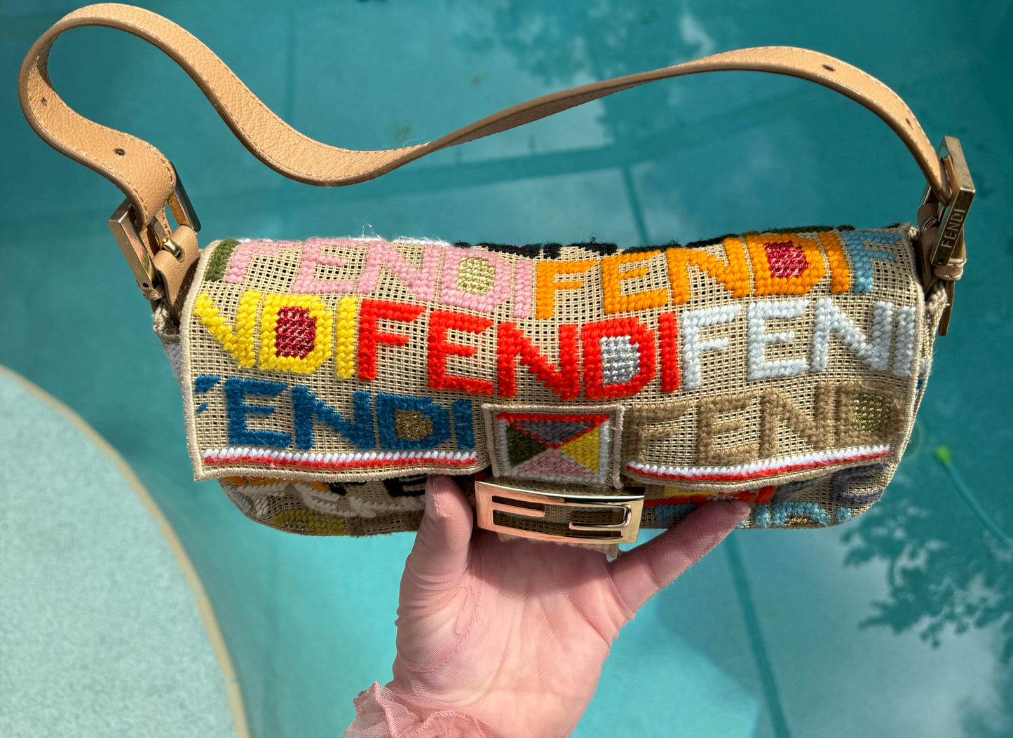 Fendi Multicolor Crochet Logo Baguette