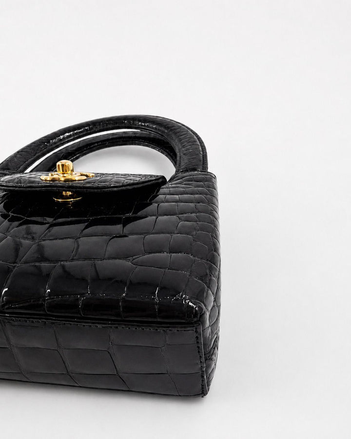 Chanel Rare Black Crocodile Top Handle Micro Mini Kelly Bag 24K Gold Hardware 1996