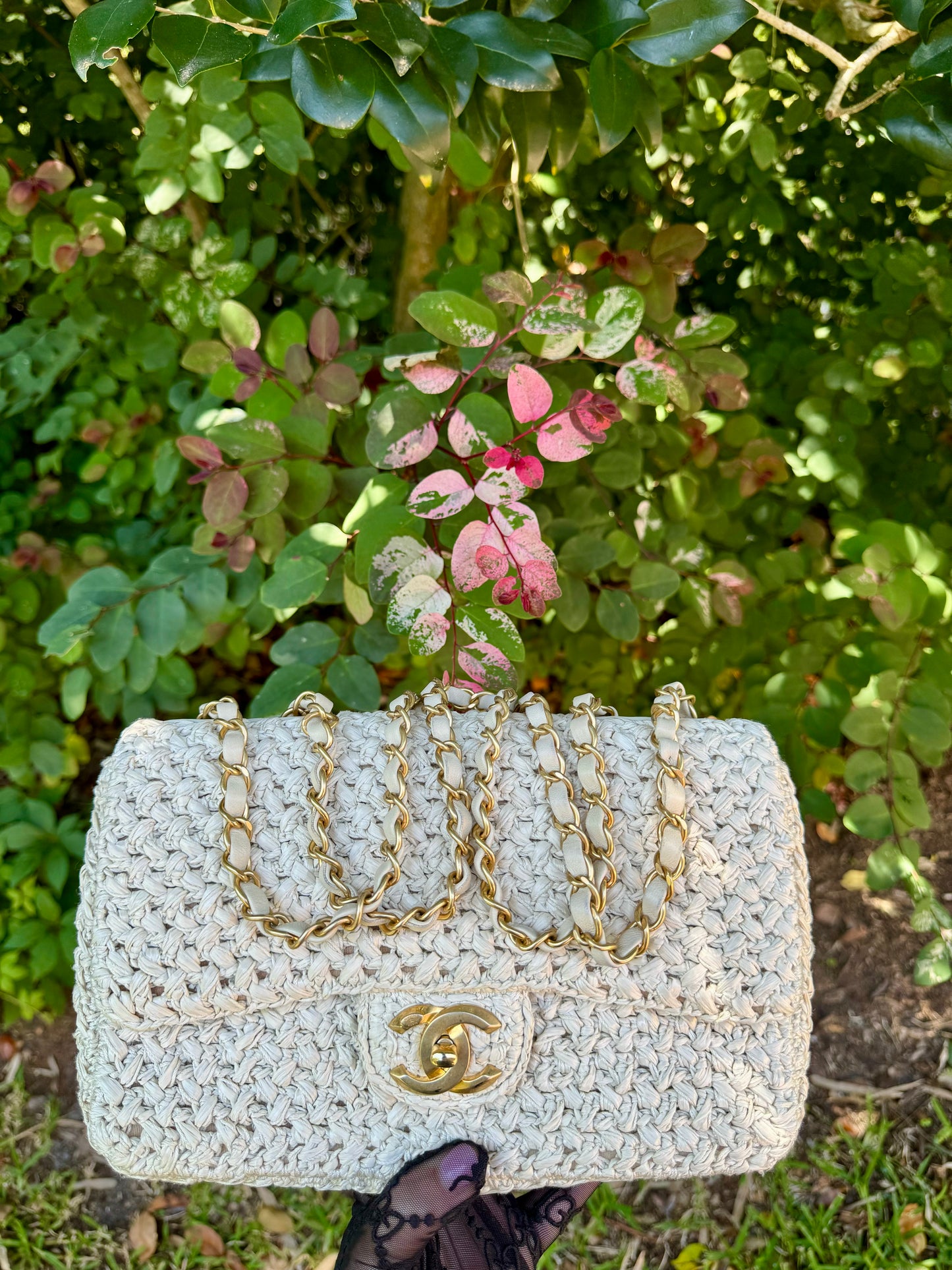 Chanel 18C Tan Ancient Greece Raffia Crochet Flap Bag