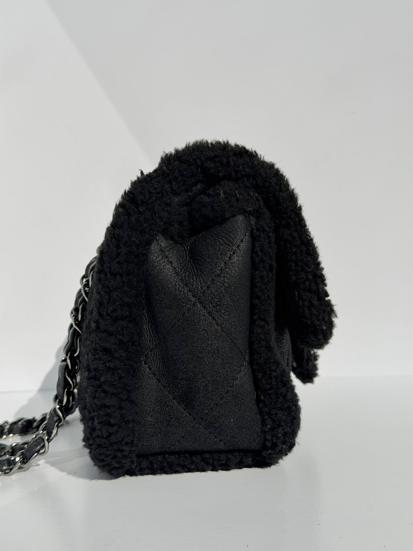 Chanel Medium Black Shearling Coco Neige Flap