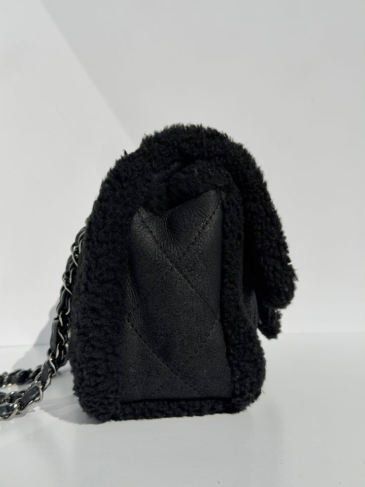 Chanel Medium Black Shearling Coco Neige Flap