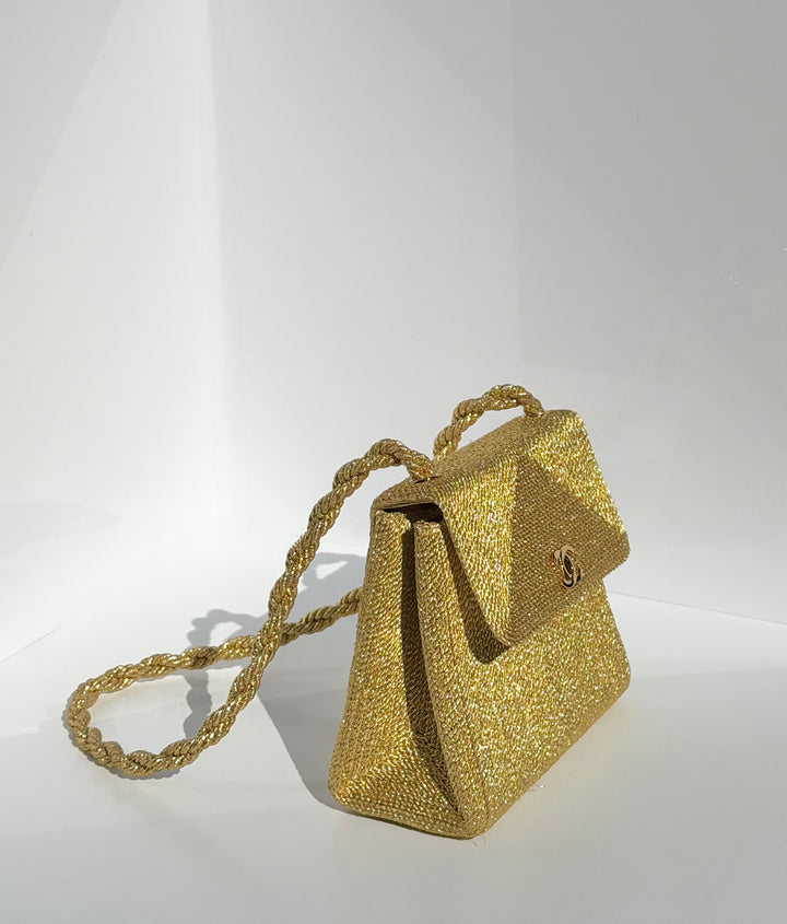 Chanel RARE Vintage Gold Silk Rope Shoulder Bag