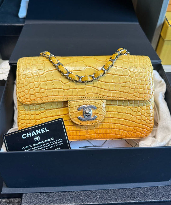 Chanel Mini Flap Orange & Yellow Ombre Alligator Silver Hardware 2014
