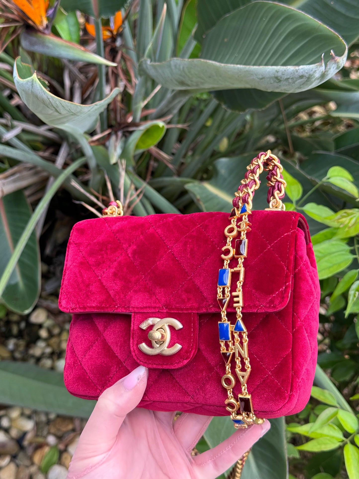 Chanel Red Mini Velvet Enamel Flap Bag