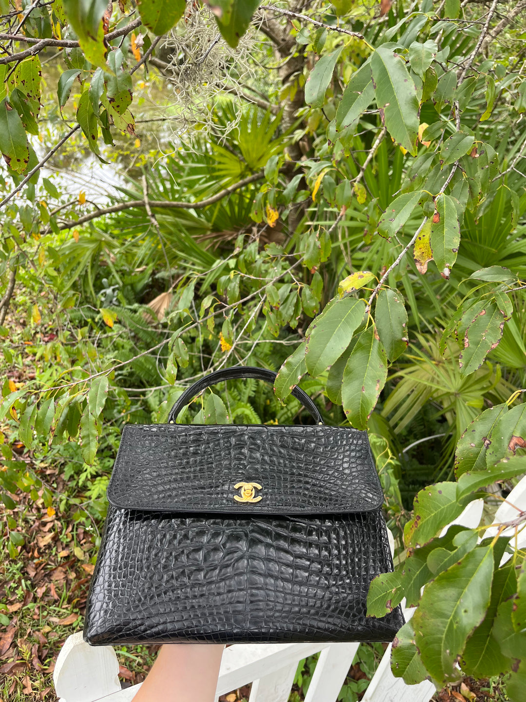 Chanel Vintage Large Crocodile Top Handle Flap Bag