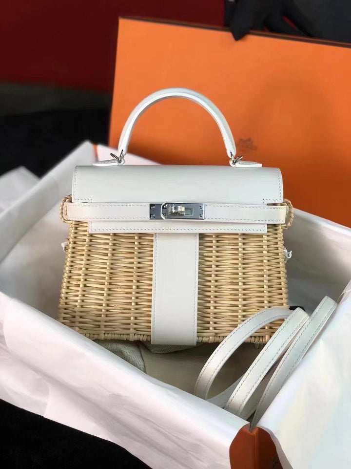Hermes New White Mini Kelly Picnic