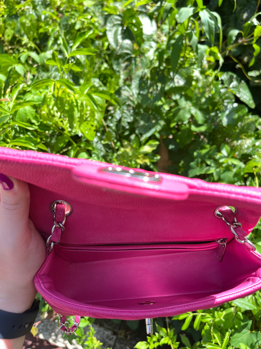 Chanel Hot Pink Caviar Mini Rectangular Flap Bag