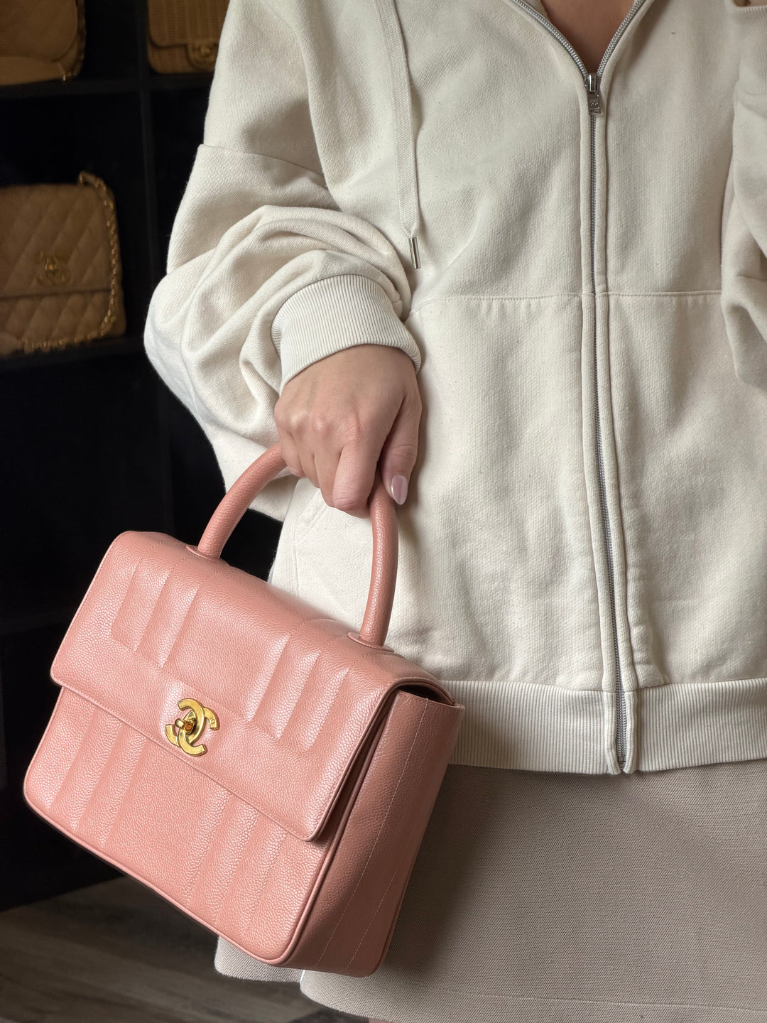 Chanel Vintage Caviar Vertical Quilted Kelly Flap Bag