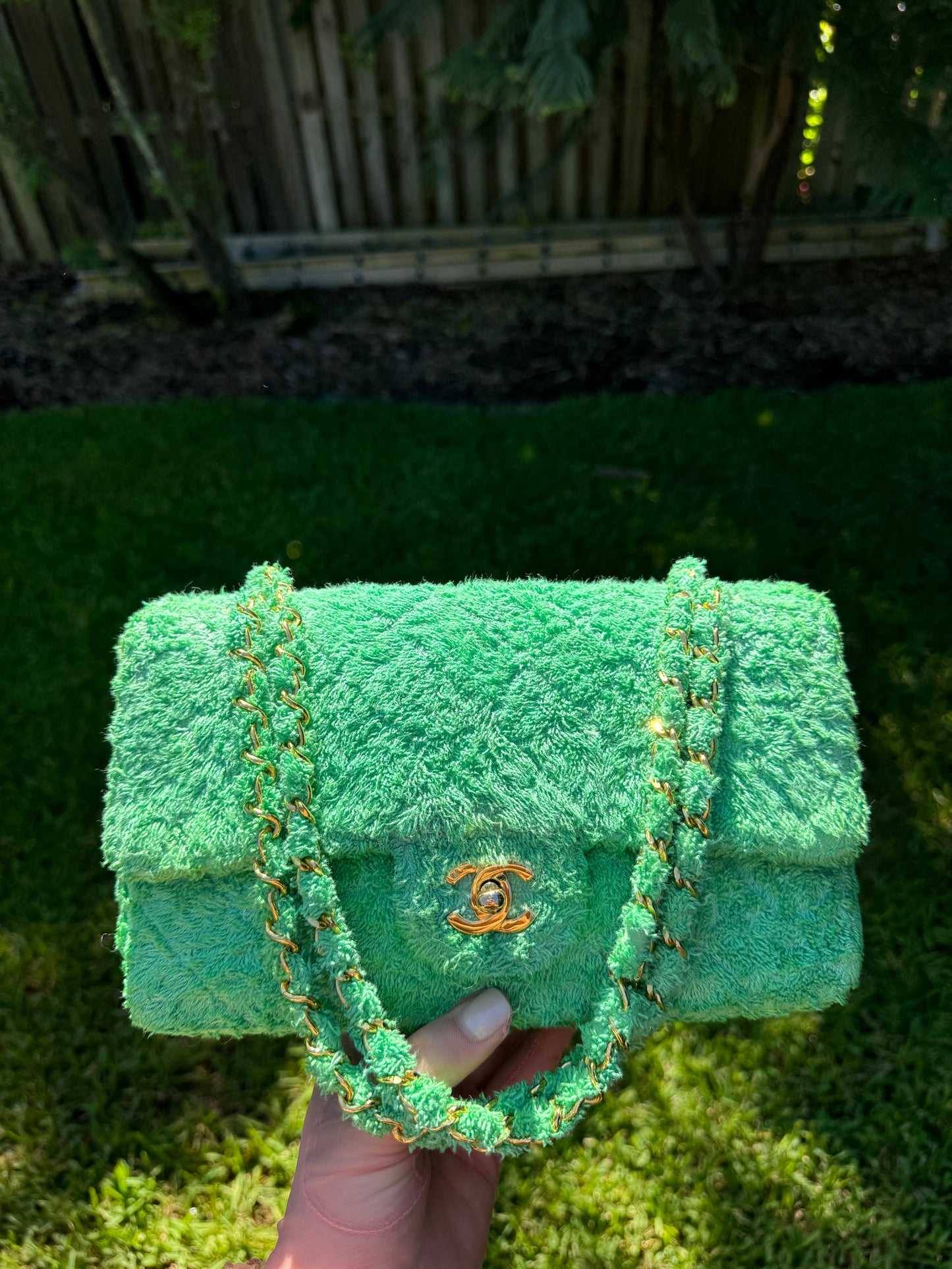 RARE 1991 Chanel Green Medium Terry Flap