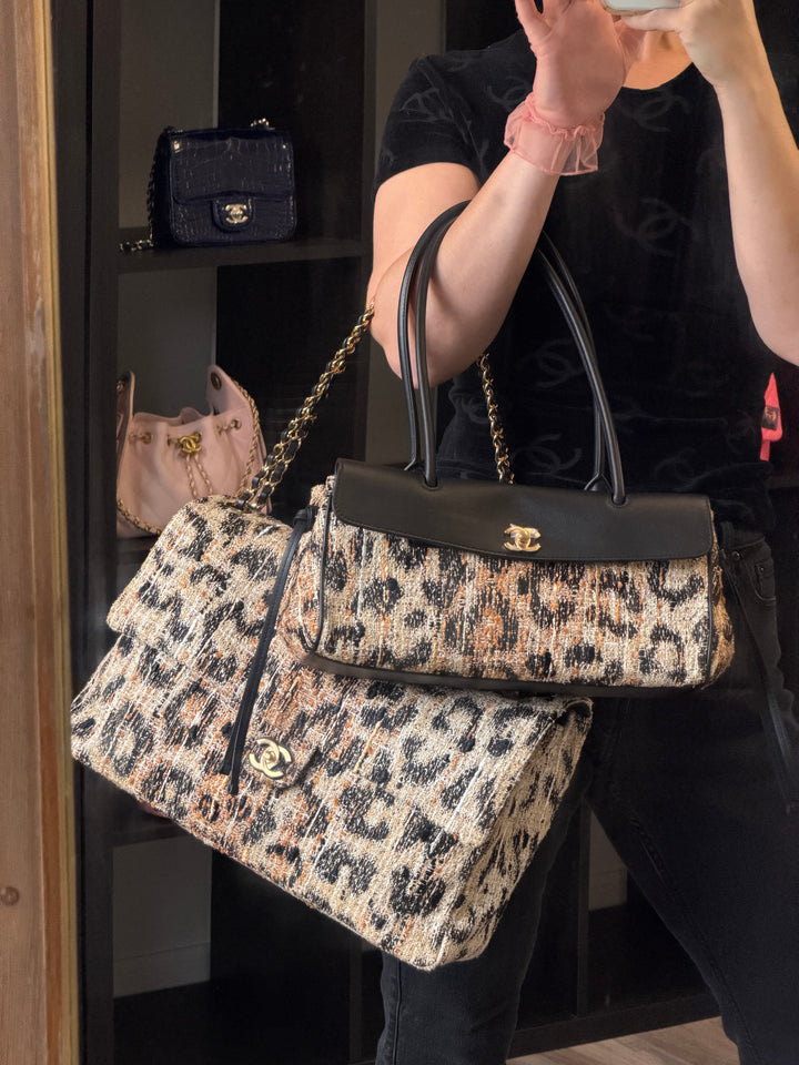 Chanel Small Shopping Bag Brown Black & White Leopard Tweed & Calfskin Gold Tone Hardware 2026