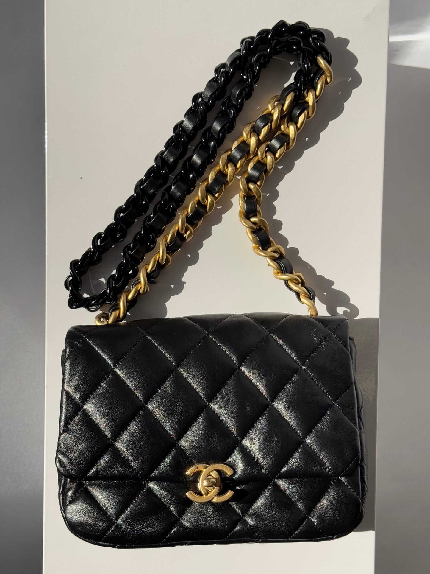 Chanel Lacquered Metal Small CC Lambskin Flap Bag