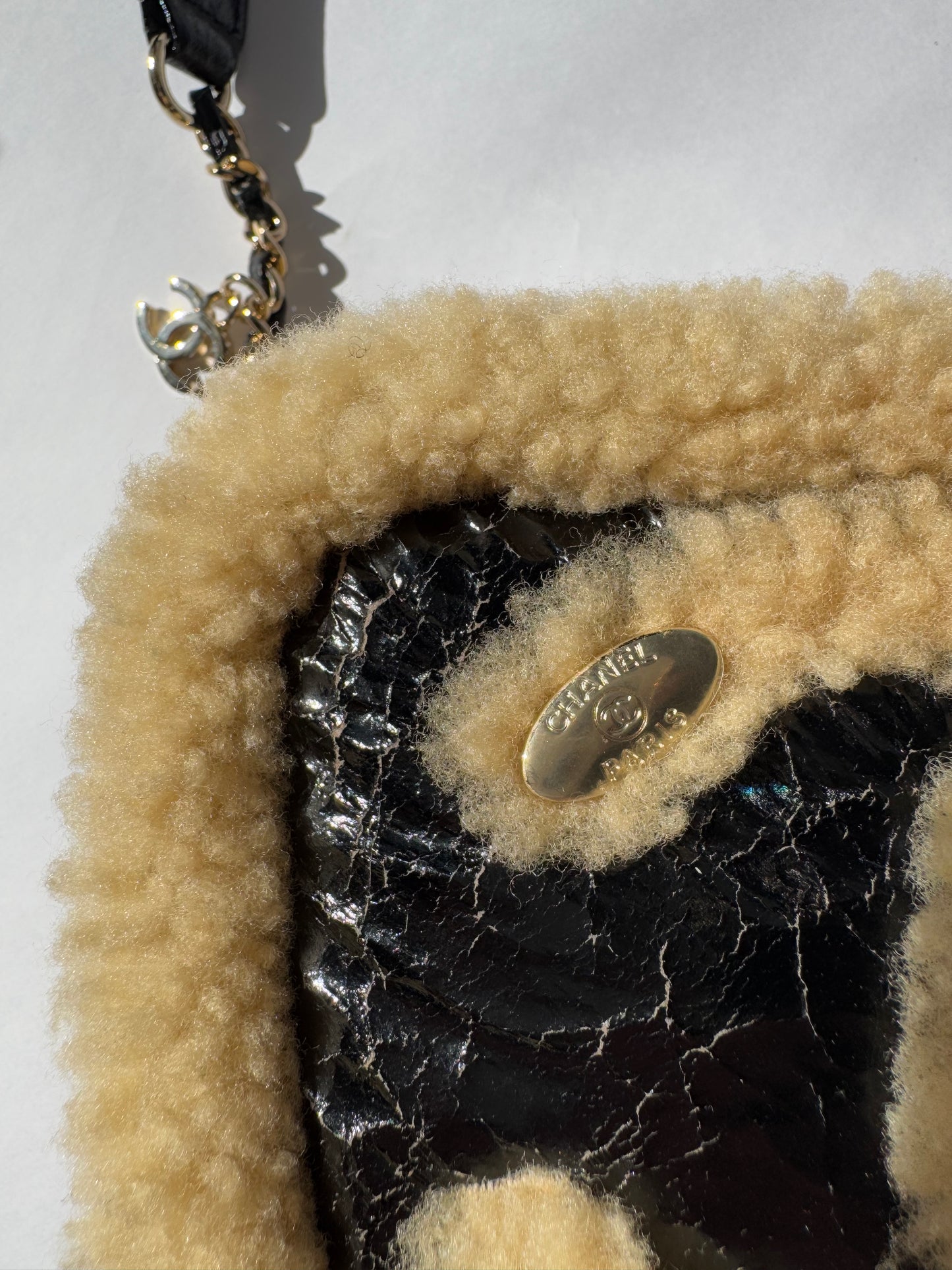 Chanel Shiny Crumpled Sheepskin Shearling CC Mania Waist Bag