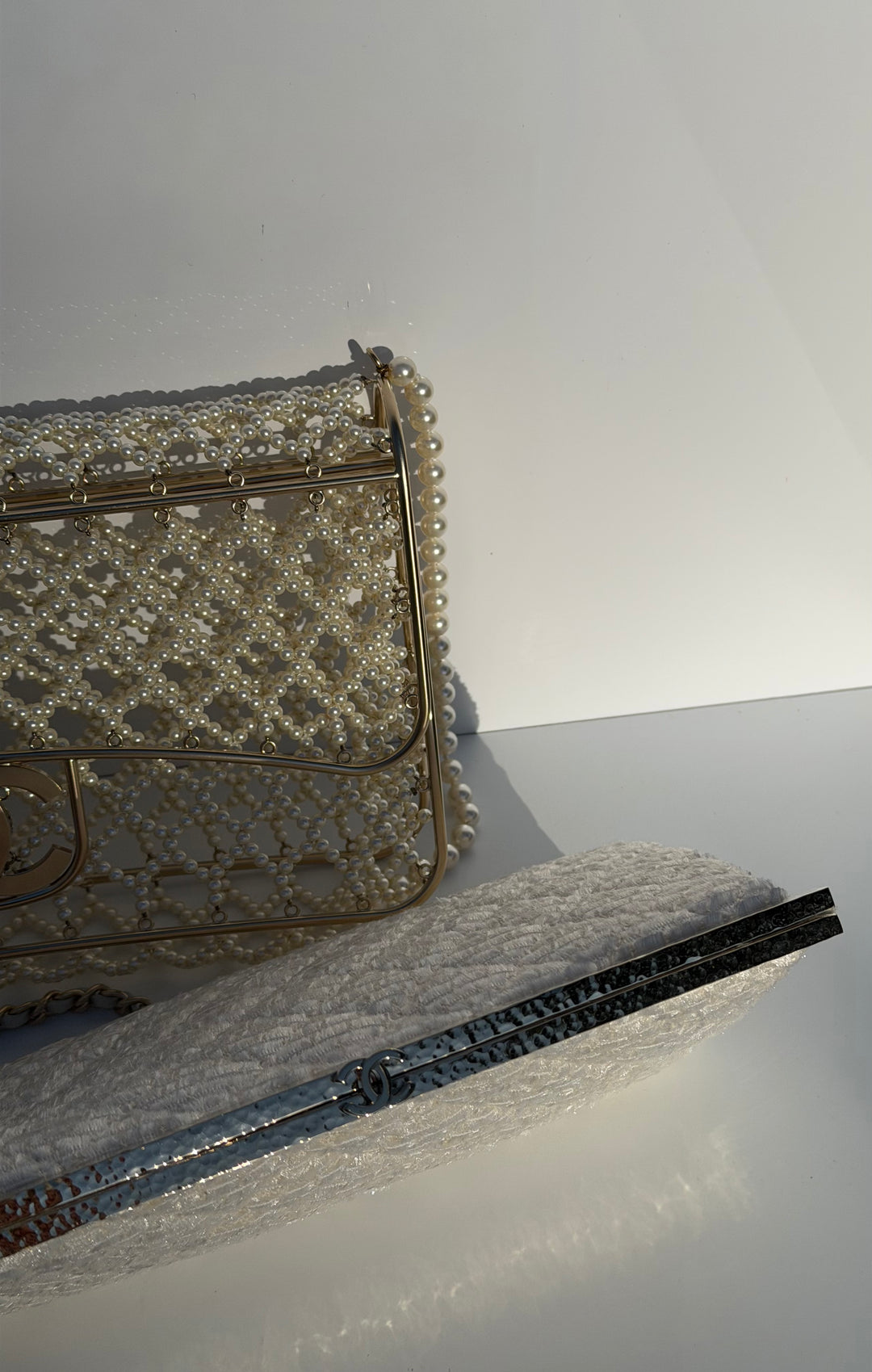 Chanel 2014 Pearl Embellished Caged Flap Minaudière Bag