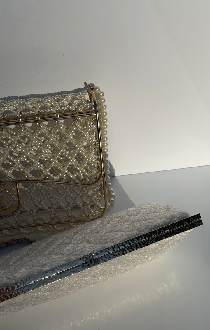 Chanel 2014 Pearl Embellished Caged Flap Minaudière Bag