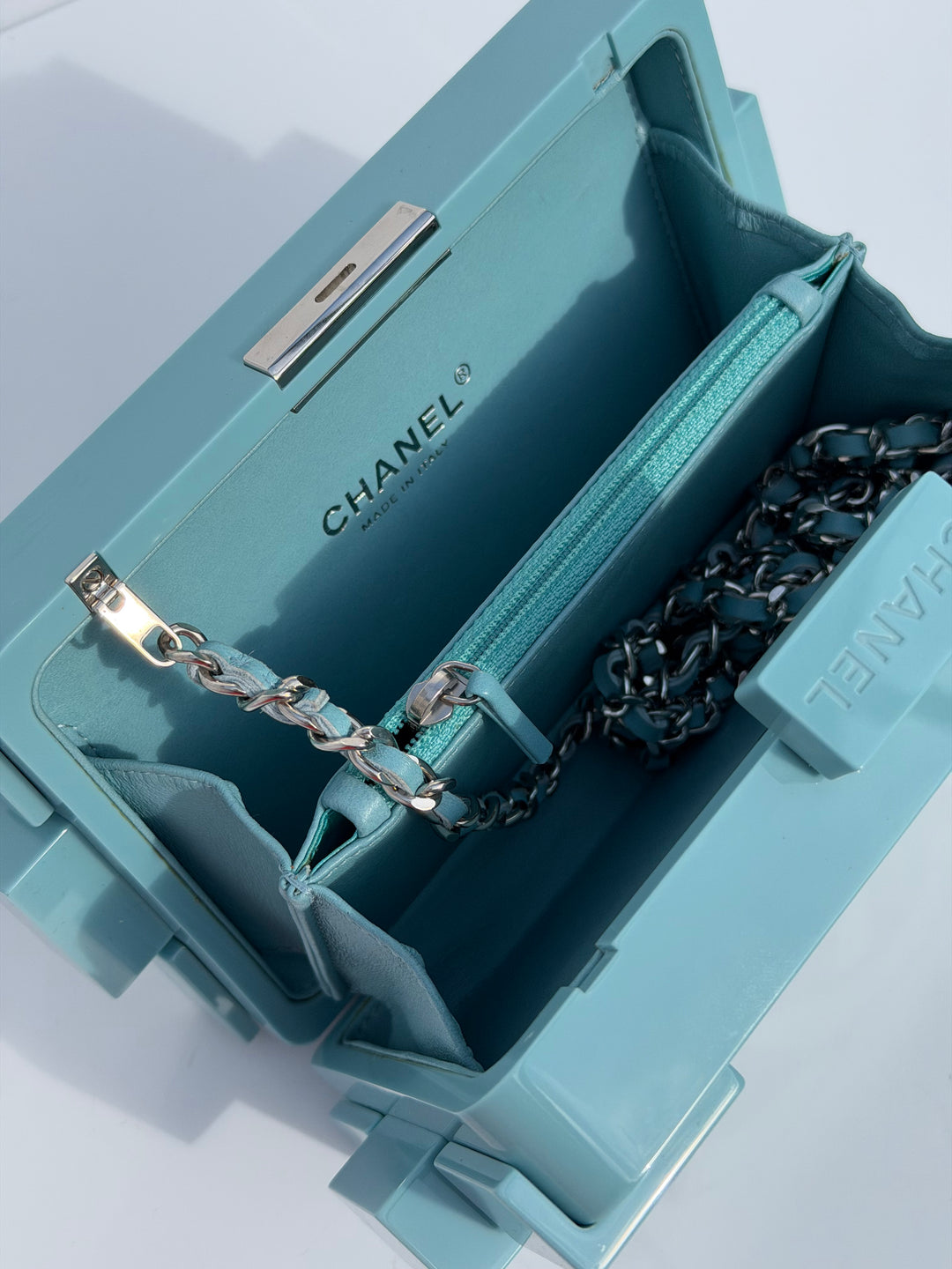 Chanel Baby Blue Plexiglass Lego Minaudiere