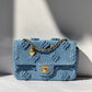 Chanel 24P Blue Braided Raffia Mini Flap Bag