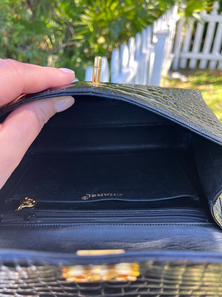 Chanel Vintage Small Crocodile Top Handle Flap Bag